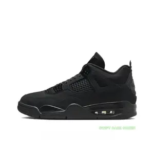 All-Black Suede and Mesh Mid-Top Retro Basketball Shoes