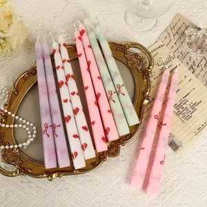 European Colorful Long Rod Printed Candles Wholesale, Home Use Smokeless Romantic Wedding Valentine's Day Heart Stick Wax Cross-Border
