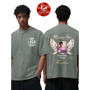 Custom Front Logo Back Memorial Photo Vintage Washed T-Shirt 6 Colors Remembrance Tee, Men's and Women's 100% Cotton Custom Wash Shirts with Personalized Designs and Print Your Photos, Customized