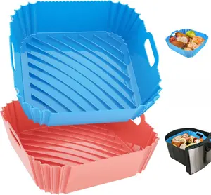 Air Fryer Silicone Liners Square 2 Pack 7.1 Inch Airfryer Liners 4-7 QT Reusable Air Fryer Liners Silicone Pot Oven Liner Baking Tray, Air Fryer Basket Silicone Mat Bowl Air Fryer Accessories Kitchen