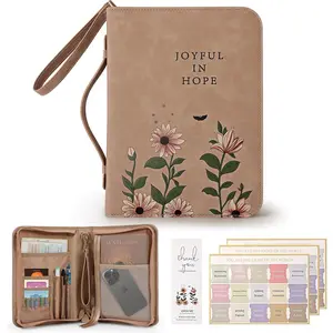 Premium Leather Bible Cover Carrying Case with Handle & Zippered Pocket, Large Bible Bag for Standard Size Bible and Accessories, Ideal Gift for Women Men Girls