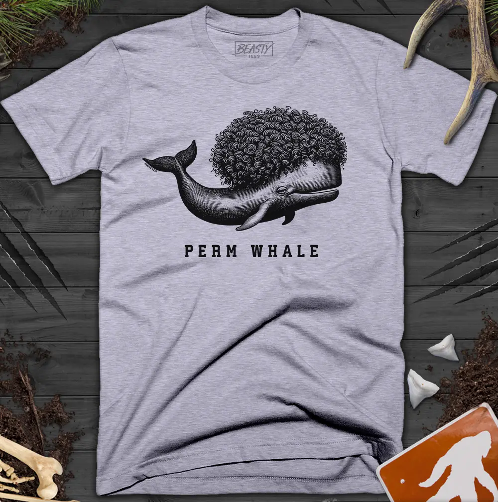 Perm Whale T-Shirt  - Quirky Funny Whale Shirt - Retro Whale with a Perm Graphic - Perfect Gift for Ocean Lovers & Whale Enthusiasts - Soft Unisex Tee