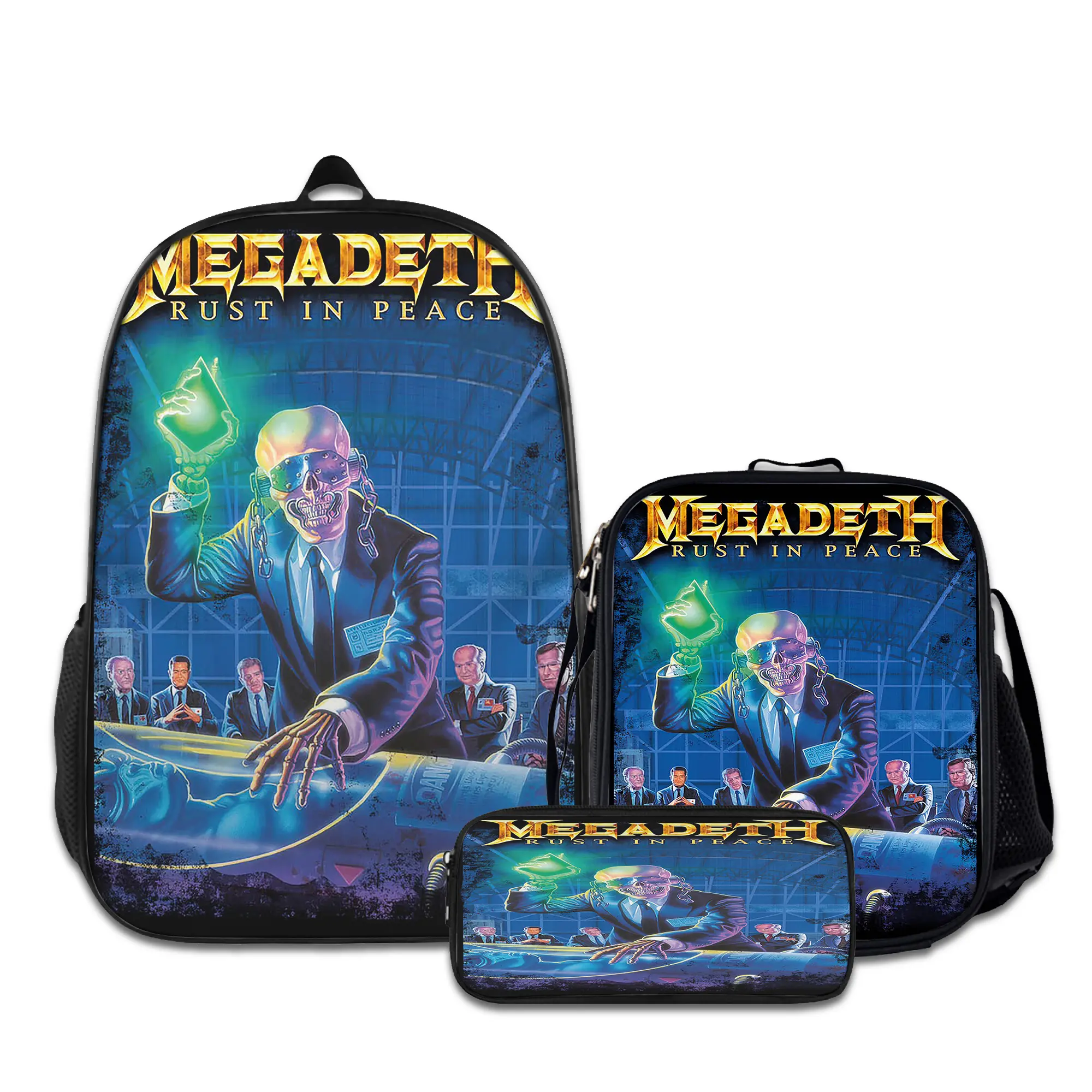 3PCS Megadeth-Backpacks for Girls Set, Cute School Backpack for Girls Boys with Lunch Box and Pencil Case, Aesthetic Bookbag for Teens, Lightweight Classic Backpack for Travel, Work, Picnic A-43