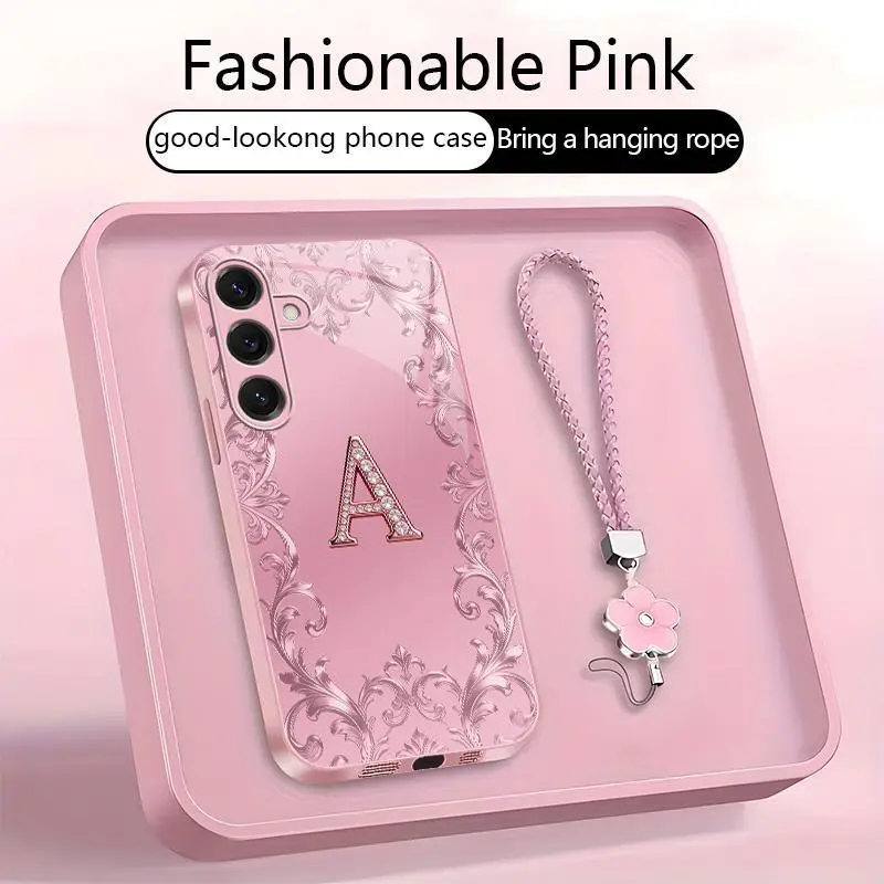 Suitable for [Galaxy S25] high-end women's phone case🥰，free four-leaf clover lanyard included—choose any one of the 26 letters. Drop-resistant and fingerprint-proof. YM99