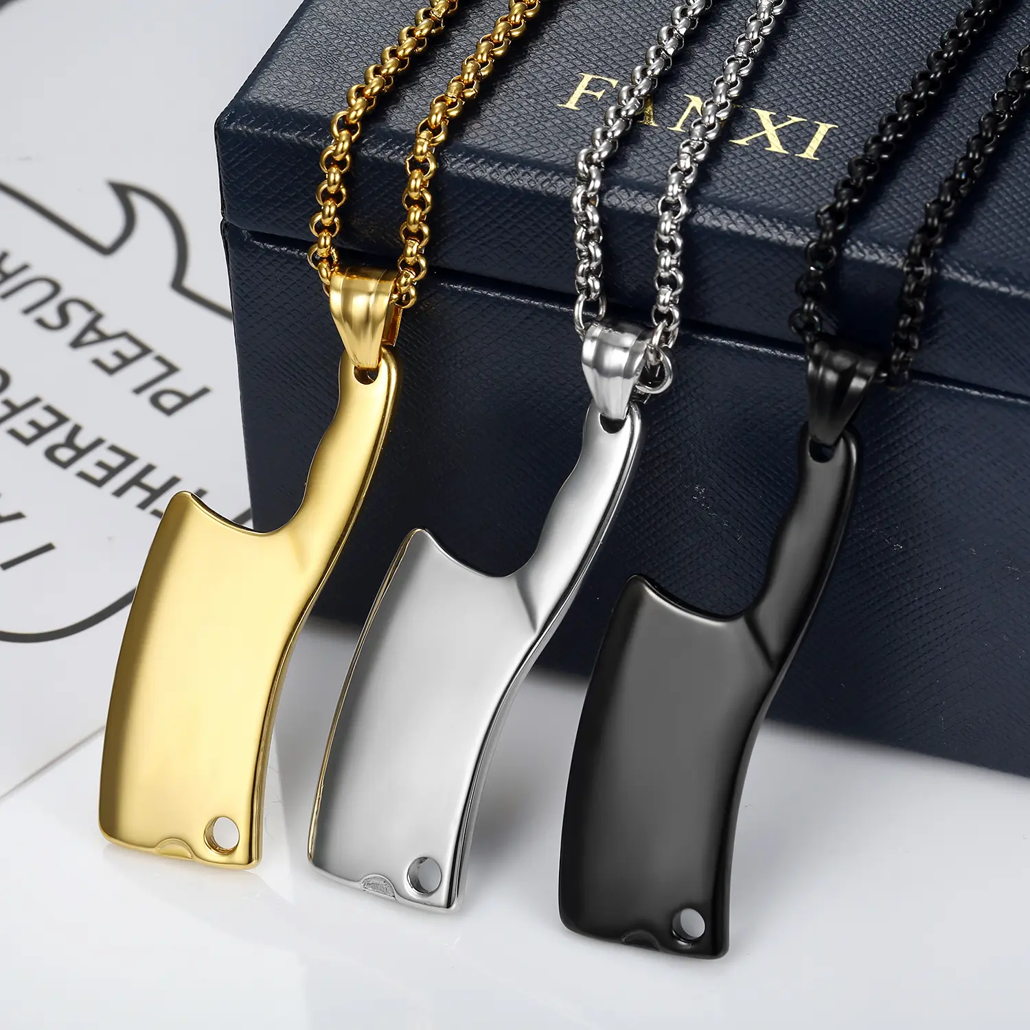 Men's Stainless Steel Hip-Hop Punk Creative Kitchen Knife Pendant Necklace - Stainless Steel, Metal Plate, Hip-Hop, Gun-Shaped Keychain, Clavicular Fashion Accessory, Stainless Steel Necklaces, Metal Plate Necklaces