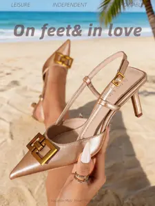 Women's Elegant Fashionable High Heel Buckle Shoes, Trendy Minimalist Pointed Toe Stiletto Heels, Stylish All-match High Heel Buckle Heeled PU Leather Sandals for Daily Wear Footwear