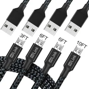 212 MAIN miLINK MU4-i122 Mobile Electronic Micro USB Charging & Syncing Cable - Aluminum Alloy High-Speed Cable for Smartphones, Cellphones, Pack of 4 with Multiple Lengths