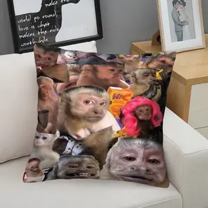 Fun Animal Print Throw Pillows With Emoji Designs, Monkey Print Cushions, Soft and Comfortable, Suitable for Sofas, Chairs, and Other Home DéCor. 45cm*45cm*1 Piece Including Pillow Insert.