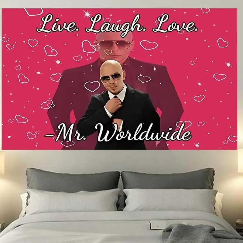 Mr. Worldwide "Live Laugh Love" Print Tapestry, 3x5 Ft Funny Home Decor with Brass Grommets, Machine Washable Room Accent & Studio Background, Default