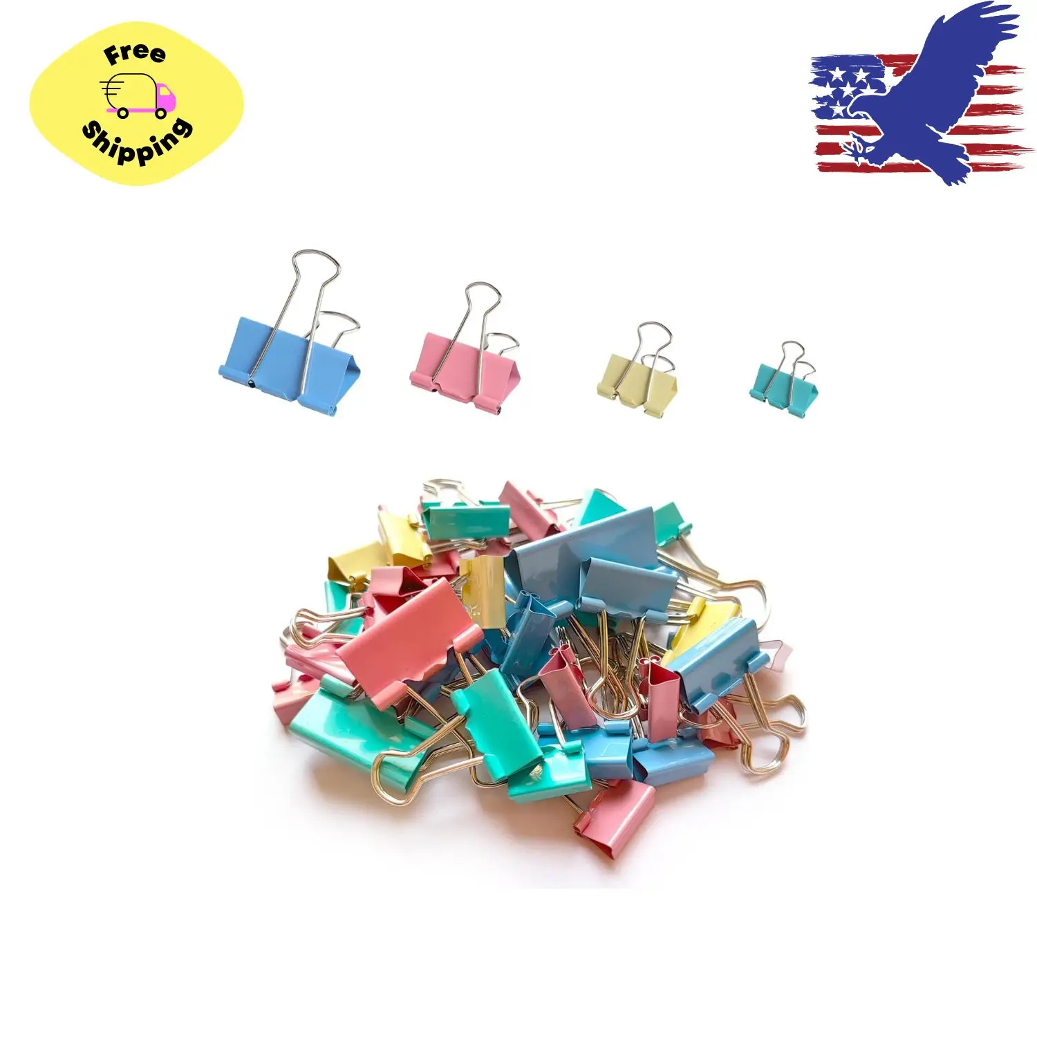 40-Pack Colorful Binder Clips, Assorted Sizes (4 Sizes) Metal Paper Clips