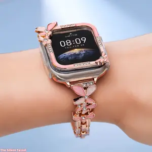 New Arrival Enamel Four Leaf Clover Bracelet Watch Band, Coco Style Elegant Strap Compatible With Apple Watch All Series, Delicate Jewelry Accessory For Daily And Party Wear (No watch)