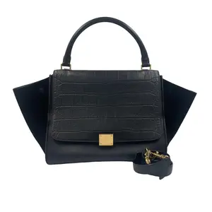 Pre-owned Celine Leather Tote Bags Black Crocodile Embossed Calfskin Trapeze Top Handle Bag