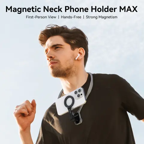 TELESIN Max Magnetic Neck Mount for Phones, POV/Vlog Neck Phone Holder w Fixing Chest Strap Selfie Mount Hand Free Phone Neck Holder Stand Video Recording for iPhone Android Phones (Gray), Compatible with iPhone 17