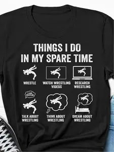Men's Wrestling T-Shirt Retro Wrestling Graphic Tee - Breathable Short Sleeve Crew Neck Shirt Suitable for Wrestling Dads, Husbands & Grandpa Gifts, Machine Washable Casual Top with Wrestling for Year-Round Wear
