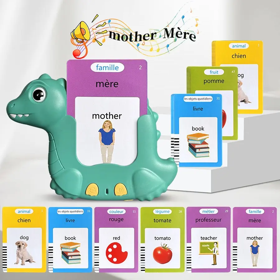 French and English Talking Flash Cards for Boys and Girls, Bilingual Voice Training Tool Educational ABC Alphabet Flashcards Learn to Talk Common Words Vocabulary Flashcards, Contains 224 Sight Words Birthday Gift