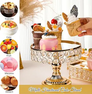 2026 Trendy Valentine Gifts 9-Piece Gold Cake Stand Set - Iron Crystal Acrylic, 2-Layer Tower, Ideal for Holiday Weddings & Dessert Tables Anniversary Cakedecorating