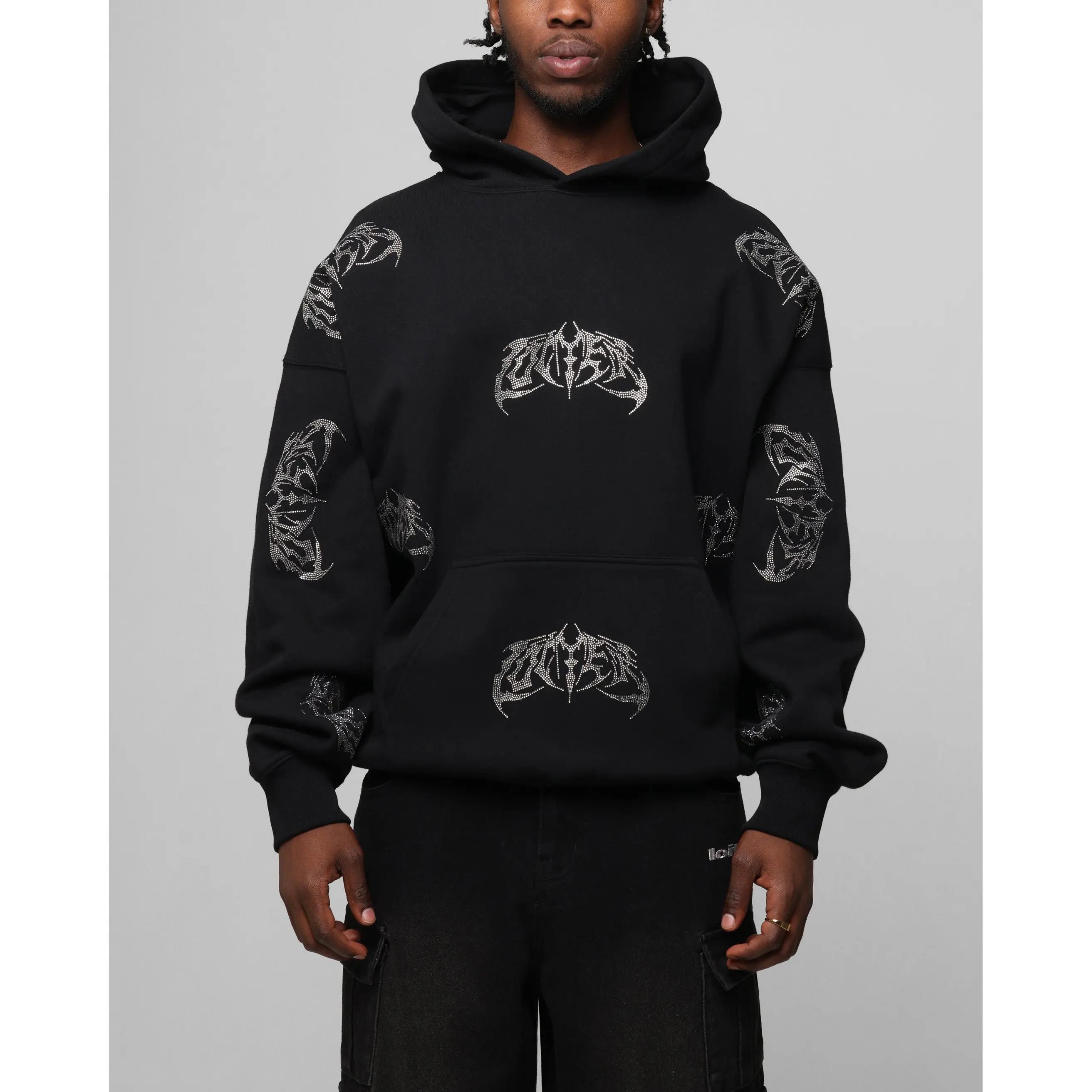 Loiter Metal Rhinestone Hoodie Black