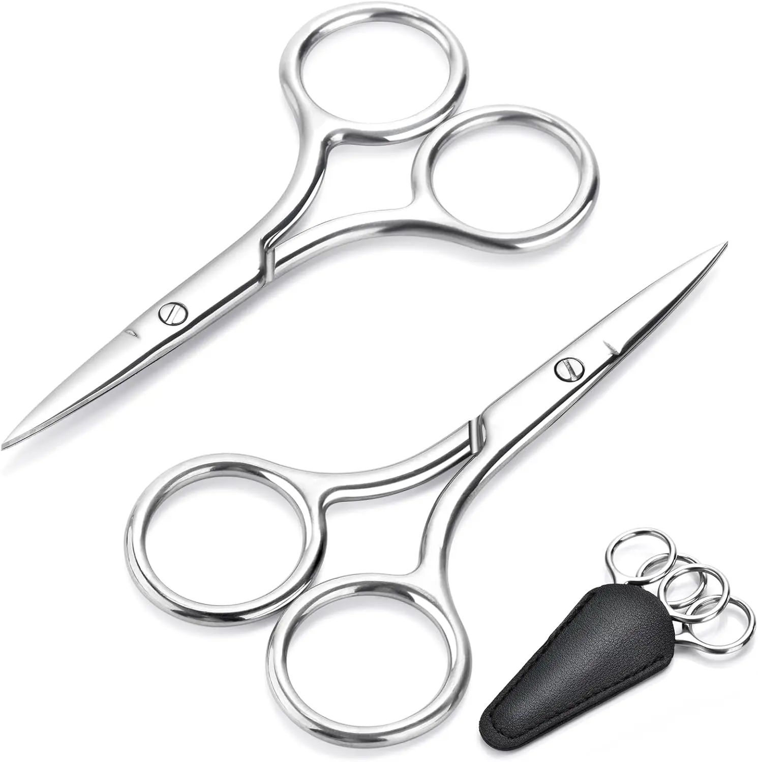 2-Pack Small Scissors, Professional Eyebrow & Facial Hair Scissors - Stainless Steel Precision Grooming Kit for Women & Men | 3.5” Straight Tip for Eyebrows, Beard, Nose, Mustache & Ear Hair Scissors