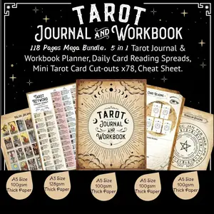 Beginner Tarot Journal Workbook A5 Size 117 Pages + A3 Tarot Note Pad, 34-Day Layout Challenge & 78-Day Card Reading Practice Manual