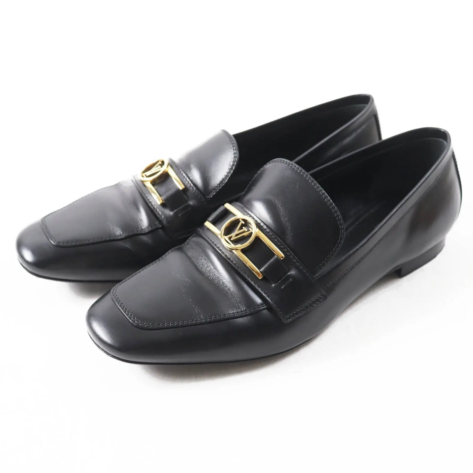 Pre-owned Louis Vuitton Others Small Leather Goods LV Metal Logo Leather Loafers