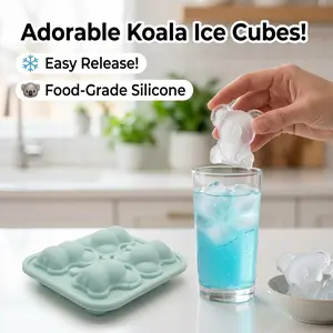 Cute Koala Ice Cube Tray (4-Pack) with Funnel – Novelty Animal Ice Mold for Sports & Party Drinks – Slow Melting 3D Koala Sphere – Fun Kitchen Gadget – Perfect Gift for Kids, Teens & Koala Fans – Safe & Easy to Clean Silicone Maker