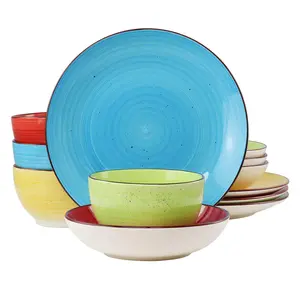 Elama Mason 12 Piece Double Bowl Stoneware Dinnerware Set