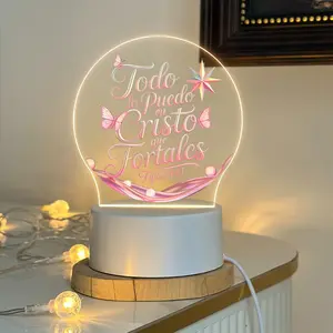 LED Inspirational Bible Verse Night Light, Philippians 4:13 Butterfly Cross Design, USB Powered, Switch Control, Warm Light, Bedroom Lamp