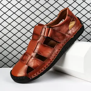 Men’s breathable genuine leather sandals are comfortable, non-slip, and durable. They are suitable for summer ventilation and casual walking. They are crafted from handcrafted leather with closed toes and are ideal for outdoor and beach wear.