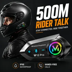 Y12 Pro Motorcycle Bluetooth Headset - 500M 2-Way Helmet Intercom System, Music Sharing, Dual Phone Connection, IPX6 Waterproof, Hands-Free Calls for Motorcycle Riding