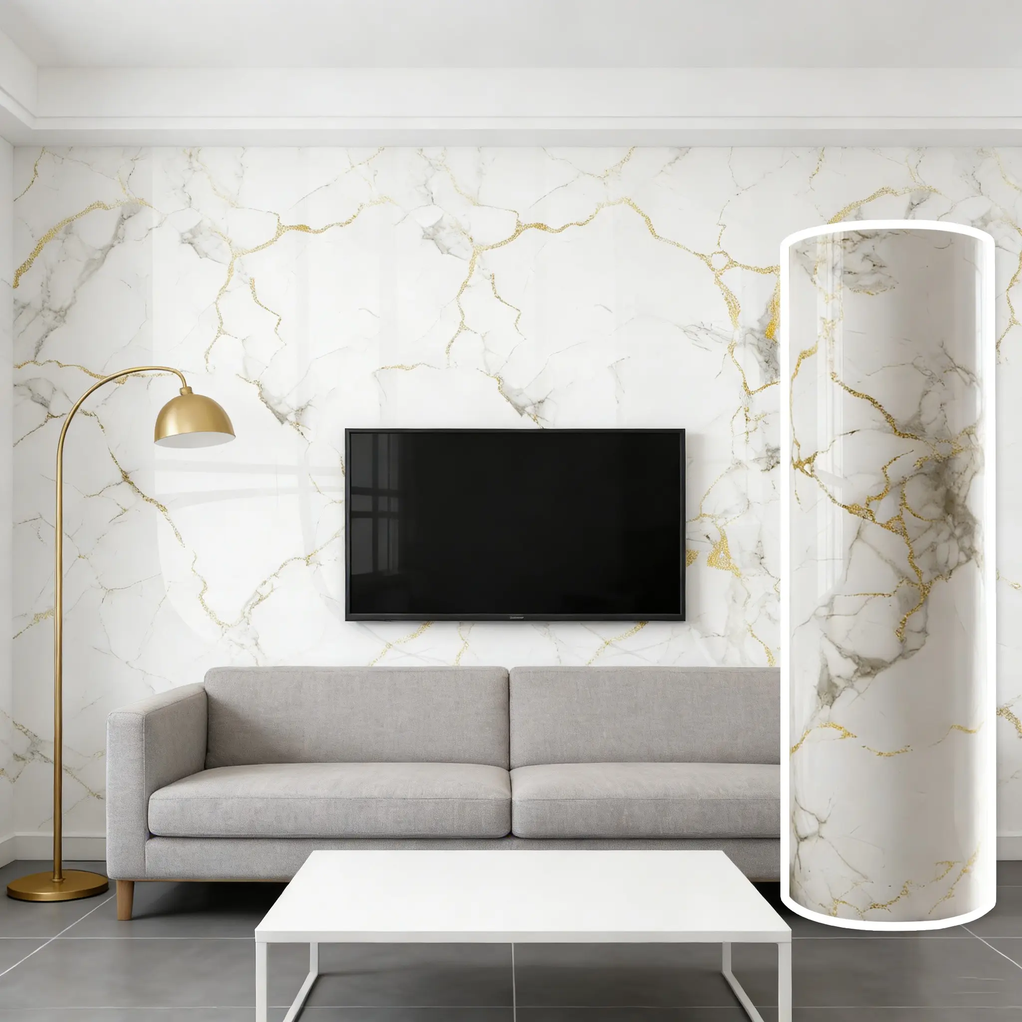Ixpe Marble Pattern Wall Sticker Roll, Modern Marble Wallpaper Peel and Stick Decorative Wallpaper for Living Room Bedroom, Heat Insulation & Soundproof