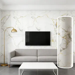 Ixpe Marble Pattern Wall Sticker Roll, Modern Self-Adhesive Wallpaper for Living Room Bedroom, Heat Insulation & Soundproof