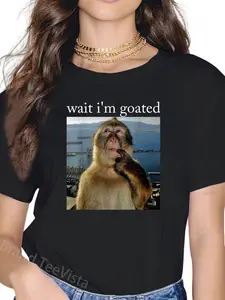 100% Cotton Wait I'm Goated Funny Thinking Monkey Meme Brainrot Gift T-Shirt