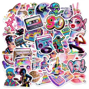 50 Sheets Retro Disco Graffiti Stickers Notebook Waterproof Decorative Decals, Vintage Style Durable Adhesive Paper Supplies, Crafts, Self Adhesive Stickers