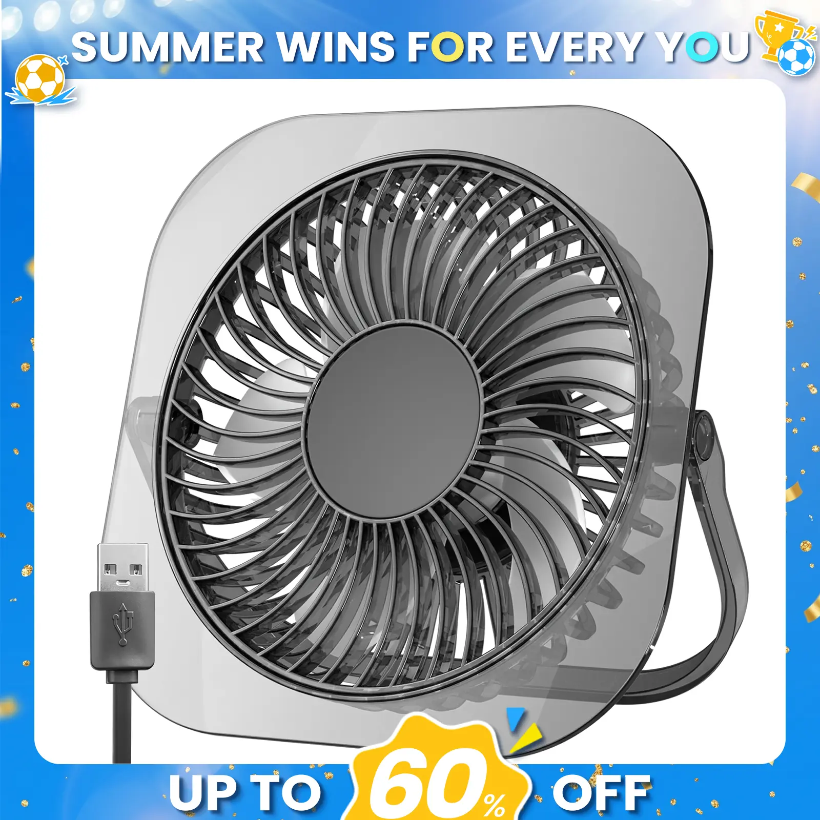 [Clearance Sale]Electactic Desktop Fan with LED Light, 3 Speeds, Foldable & Adjustable Stand, USB Plug-in, ABS Material, Ultra-Quiet Noise Reduction, Perfect for Desk, Bedroom & Travel, handheld fan