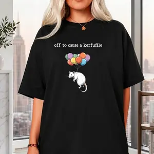 Off to Cause A Kerfuffle Funny Opossum T-Shirt - Retro Quirky Weird Animals Graphic Tee with Opossum Art, Unisex Casual Crew Neck Short Sleeve Shirt for &, Year-Round Comfortable Wear