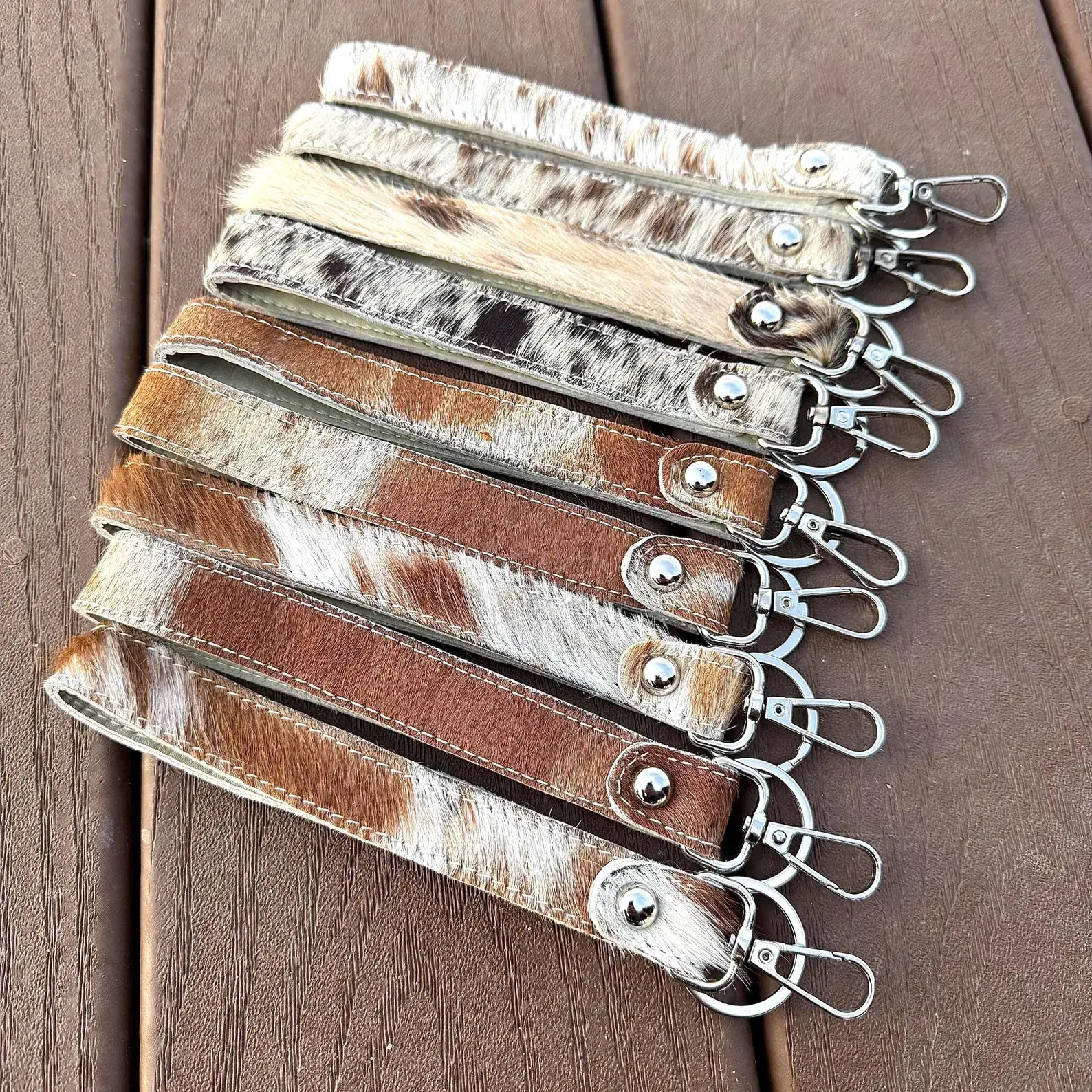 Cowhide Wristlet Keychain - Western Hair-On Leather Key Fob with Cowboy Rodeo Gift Design & Versatile Lanyard Functionality for Easy Access