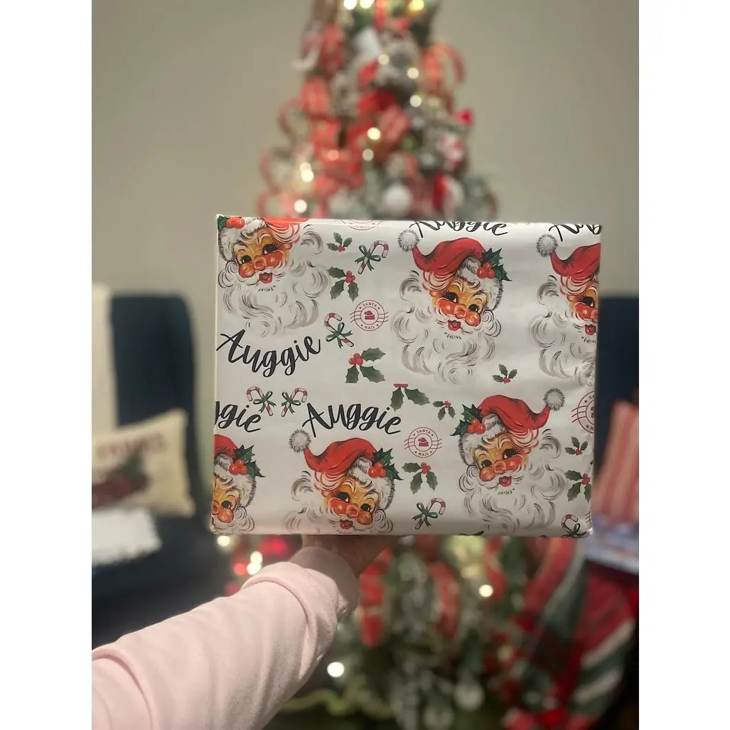 Christmas Wrapping Paper - Santa Personalized Name Gift Wrap - Personalized Vintage Santa Christmas Wrapping Paper - Name Paper