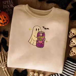 EMBROIDERED Spooky Ghost Alani Halloween Sweatshirt,, Cute Fall Embroidery Sweatshirt, Cozy Ghost Shirt, Ghost Energy Drink