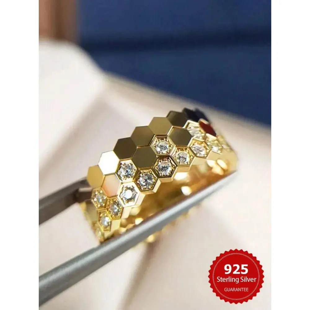 925 Sterling Silver Honeycomb Stacking Ring Set for Women, Delicate 3-Piece Zircon Jewelry for Wedding Engagement, Ring Stack, Silver-Toned Rings