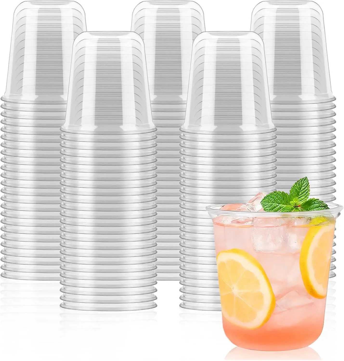 50 Pcs round Bottom Plastic Cups 12 Oz Disposable Stemless Wine Glasses Cocktail Clear Party Cups for Meeting, Wedding, Birthday, Party Supplies Jycnolm