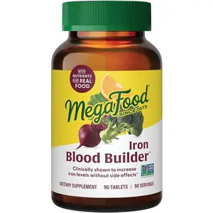 MegaFood Blood Builder Iron Supplement for Women & Men – Increase Iron Levels Without Side Effects – Improves Energy Levels – B12, Folic Acid & Vitamin C for Absorption – Vegan, Non-GMO - 90 Tablets