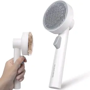 Pet Grooming Brush for Shedding with One-Click Button, Skin-Friendly Massaging Brush for Long-Haired or Short-Haired Indoor Cats and Dogs