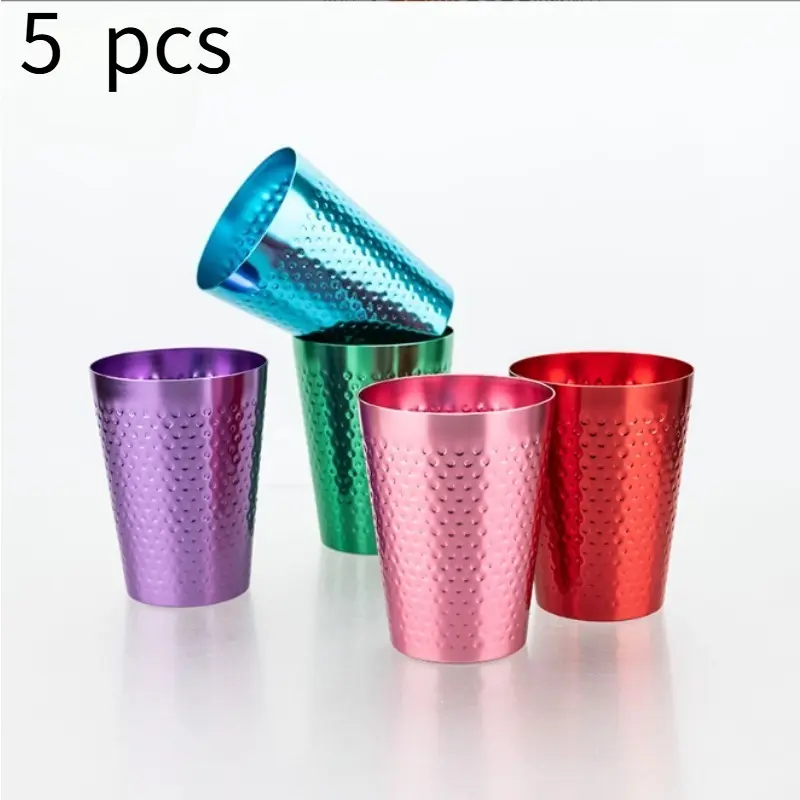 5 Premium Metal Cups, Hammered Unbreakable Beer Cups, Lightweight & Reusable Outdoor Drink Cups, Perfect for Camping, BBQs and Outdoor Adventures