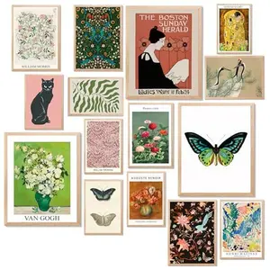 LANCHI95 15 Pcs Eclectic Wall Decor, Modern Eclectic Home Decor, Retro Maximalist Decor Aesthetic, Vintage Eclectic Wall Art Prints, Colorful Boho Gallery Wall Prints for Bedroom Dorm (Unframed)