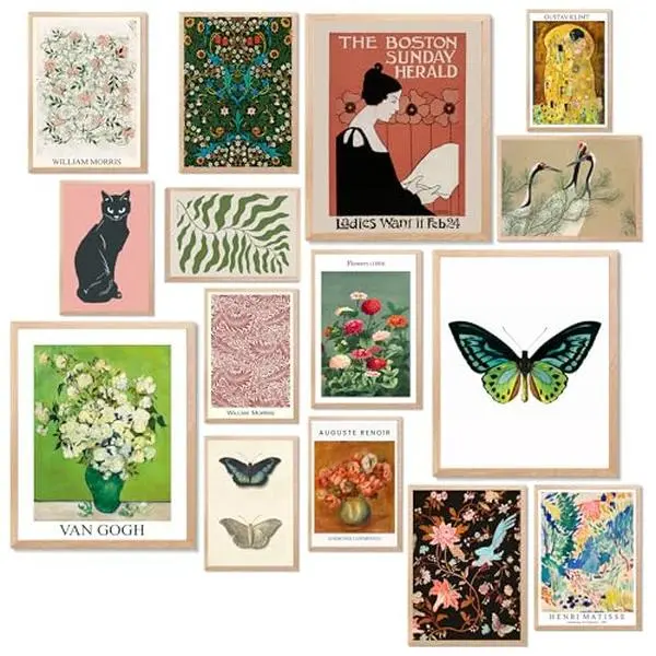 LANCHI95 15 Pcs Eclectic Wall Decor, Modern Eclectic Home Decor, Retro Maximalist Decor Aesthetic, Vintage Eclectic Wall Art Prints, Colorful Boho Gallery Wall Prints for Bedroom Dorm (Unframed)