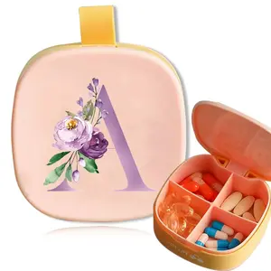 Letter Pattern Pill Box, 1 Count Portable Round Lightweight Pill Storage Box, Waterproof Vitamin Container, Travel Essentials Pillboxes, Healthcare