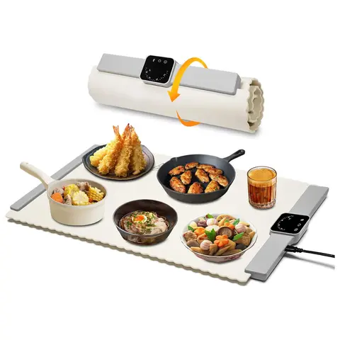 BRAVESTONE Electric Portable Premium Nano Silicone Buffet Warmers Sets - 24x15.7" Warming Plate, Roll-Up Heating Tray, 5-Level Temp Control, Easy Clean & Store, Melts Chocolate, for Travel Outdoor Use