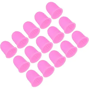 Rubber Finger Tips, 15 Pack Silicone Thumb Fingertip Protector Finger Cots Covers Guard Pads Thimble Grips for Office Counting Sewing, Pink Medium Size