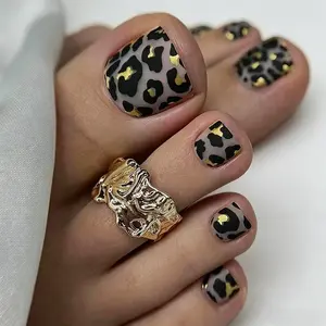 Toe Nail Press Ons Toenails，Leopard Print Short Square Press On Toenails，Multi-Color Press On Toenails，Full Cover Acrylicfor ，DIY 12sizes 24 Pcs Short  Toe NailTips
