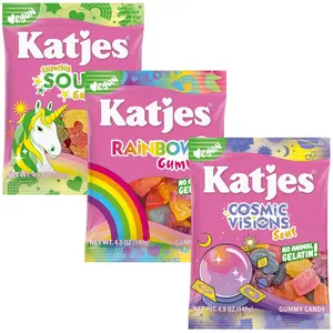 Katjes Vegan Gummy Candy Variety Pack, 4.9oz Bags, Set of 3 – Plant Based Sour, Rainbow, Cosmic Gummies Snack Packs – Fruity Chewy Gelatin-Free Snacks for Kids and Adults – No HFCS, Palm Oil Free